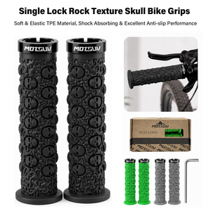 Poignées de vélo Single Lock Skull, poignées de guidon de VTT en TPE souple anti-vibration avec pince en aluminium pour guidon de vélo de 22,2 mm - Product Image 1