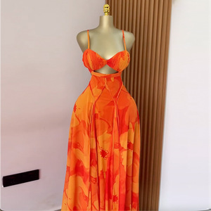 Robes imprimées pour femmes, style halter, taille haute, coupe trapèze, tendance - Product Image 3
