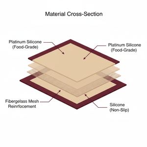 Tapis <span class=keywords><strong>de</strong></span> cuisson en silicone platine <span class=keywords><strong>de</strong></span> qualité supérieure 30x21cm, antiadhésif, en <span class=keywords><strong>fibre</strong></span> <span class=keywords><strong>de</strong></span> <span class=keywords><strong>verre</strong></span> alimentaire avec échelle graduée pour four - Product Image 3