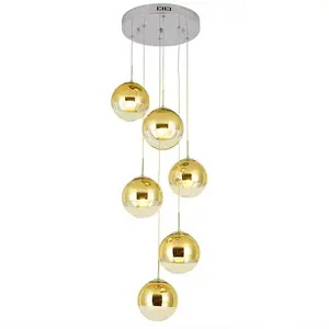 SANXIANG Simple Style Gold Hanging Pendant Custom Lighting Stainless Steel Indoor High Ceiling Loft Staircase Lights Chandelier