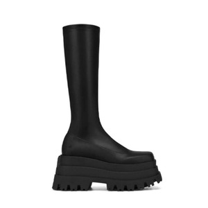 Double Layers Women Square Toe Thick Sole Shoes Knee High Boots on High Platform Wedge Heels Long <b>Booties</b> - Product Image 3