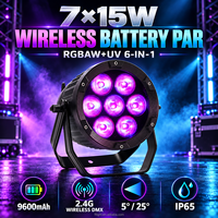 Projecteur LED PAR sans fil DMX à piles 7x15W RGBAW+UV IP65 pour événements de mariage