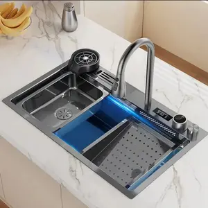 Wholesale Modern Style luxury sink Soap Dispenser Waterfall Faucet 304 Stainless Steel Kitchen Sink Evier De Cuisine Inox