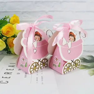 Mini Kereta Bayi Kotak Permen Biru Pink Karton Chocolate Box untuk Anak-anak
