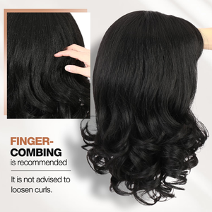 Perruque courte bouclée avec frange pour femmes, texture Yaki, cheveux humains ondulés, <span class=keywords><strong>sans</strong></span> colle et résistante à la <span class=keywords><strong>chaleur</strong></span>, pour un usage quotidien et les événements - Product Image 4