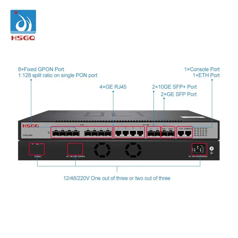 HSGQ-G08L olt 8 ports gpon ftth fttb fttc netzwerk olt- 8 port 20 km gpon kommunikationsausstattung olt gpon