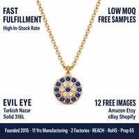 Collier Pendentif en Acier Inoxydable Plaqué Or 18K avec Zircon Bleu, Bijoux Anti-ternissement, Vente en Gros, Prêt à Expédier