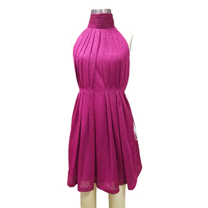 Robe de soirée <span class=keywords><strong>d</strong></span>écontractée pour femme, style OEM personnalisé, col halter, plissée, taille haute, sans manches, coupe trapèze, pour l'été, couleur violette - Product Image 2