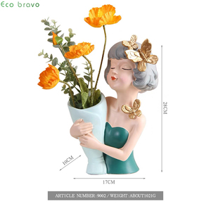Home Decor Nordic Modern Style Resin <strong>Crafts</strong> Ornaments <strong>Butterfly</strong> Girl Vase Cut Flower Vase Home Decoration