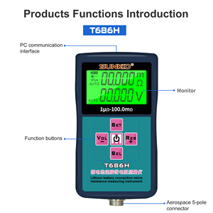 เครื่องทดสอบความต้านทานภายในสูง SUNKKO T686H พร้อมไฟฉาย LCD 0-5V สำหรับแบตเตอรี่ลิเธียมรถยนต์พลังงานใหม่ - Product Image 3