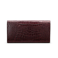 Dompet Panjang Motif Kulit Buaya Klasik Multifungsi RFID Nylon Kulit Asli Kancing Penutup Tempat Kartu dan Uang Tunai