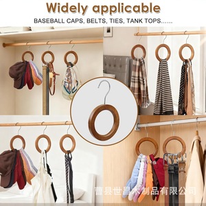 Anneau porte-foulards en bois rotatif à 360 degrés, organisateur circulaire pour vêtements, cravates et chapeaux - Product Image 4
