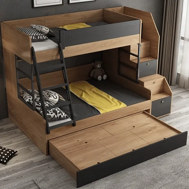 Custom Size Villa Apartment Hotel Designs Kids Sleeping Bed Frame Double Twin Modern Children Bunk Bed