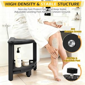 Tabouret de salle de bain Teng Lin, siège de douche d'angle avec étagère de rangement, plastique noir, pour toilettes et bain - Product Image 3