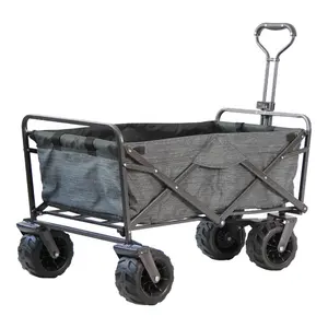 Big 4 Wheels New Collapsible Trolley Gray Heavy Duty Beach Cart Customized Tools Folding Utility Wagon