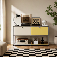 Meuble de rangement bas minimaliste avec cadre en acier, étagères réglables, pour salon et appartement
