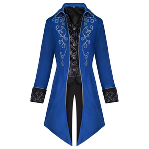 Abrigo de satén estilo cola de golondrina para hombre, disfraz de cosplay estilo punk medieval, chaqueta larga con solapa con muescas, negro, azul, rojo - Product Image 4