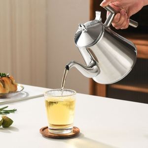 กาต้มน้ำสแตนเลสสีเงินพร้อมที่กรองชาดอกไม้สำหรับร้านอาหาร - Product Image 2