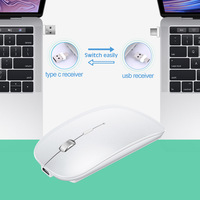 Souris sans fil mini USB 2,4 GHz + Bluetooth 5.2, ergonomique, rechargeable, avec molette de défilement métallique et 3 boutons, pour droitier, compatible ordinateur portable/PC
