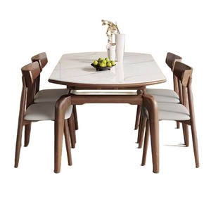 Modern Minimalist Extendable Wooden Dining <b>Table</b> Set 6 Piece Round And Square Dual Purpose For Dining Room - Product Image 5