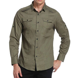 TKAN684 Venta al por mayor logotipo personalizado de los hombres Casual Color sólido camisas de manga larga al aire libre de los hombres camisas de algodón de bolsillo camisas de trabajo - Product Image 4