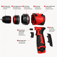 Perceuse à percussion sans fil portable 18V, moteur sans balais à vitesse variable, couple maximal 65N, batterie 4.0Ah, perçage 10mm, OEM, usage domestique et industriel