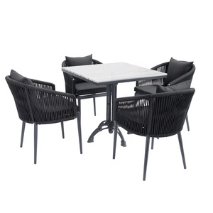 Black Cafe portico 5 pezzi Set da pranzo mobili giardino esterno tavolo in alluminio corda e 4 sedie per esterni - Product Image 1