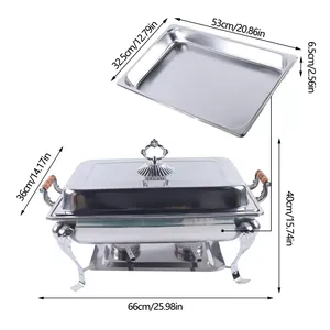 Elegante y Lujoso Juego de Recipientes para Buffet <span class=keywords><strong>RRR</strong></span> 9L Plateado, de Acero Inoxidable, Plegable, con Calentador de Alcohol de 800W, 85-100°C, para Hotel - Product Image 2