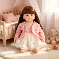 Muñeca Reborn Realista de 22 Pulgadas con Cuerpo Completo de Vinilo, Cabello Largo Castaño, Vestido Floral, Rostro de Silicona, Juguete para Niñas