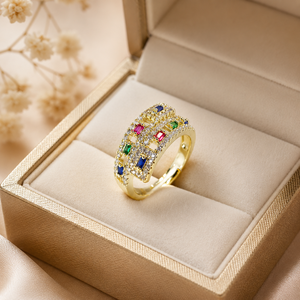 Anello Aperto Regolabile a Doppio Strato con Accenti Colorati, Anello Creativo da Donna - Product Image 6