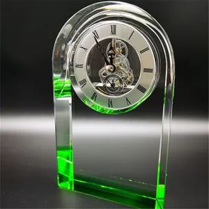 Cadeau de mariage Horloge en cristal K9 de luxe et mouvement squelette à quartz comme souvenir d'affaires en cristal