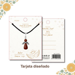 Ciondolo Charm in Acciaio Inossidabile con Angelo Custode e Giada Rossa, Pietra Portafortuna di Luglio, per Cerimonie Religiose - Product Image 5