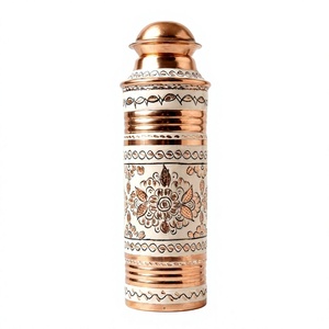 Bouteille d'eau en cuivre pur de qualité supérieure, design floral, faite à la main, imprimée, réutilisable, style indien traditionnel - Product Image 6
