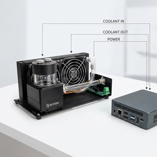 OCOCOO External Water Cooling Station 240mm Radiator Integrated Pump Reservoir Combo for AI Server Industrial Liquid Loop