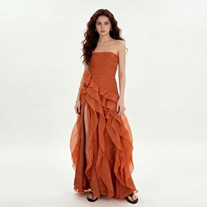 Abito da donna 2026 nuovo design di nicchia, sensuale, sottile, senza spalline, plissettato, con vita impero, per feste, <span class=keywords><strong>sexy</strong></span>, romantico, tinta unita - Product Image 6