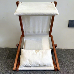 Silla de Playa Doble de Lona con Marco de Madera, Tumbona <span class=keywords><strong>Plegable</strong></span> Portátil para Exteriores, Silla Reclinable para Relajarse en el Patio o Resort - Product Image 5