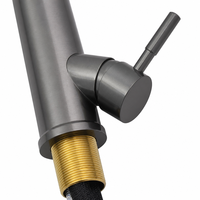 Keran Dapur Modern Stainless Steel Touch Pull-Down Warna Hitam Poles, Tuas Tunggal, Inti Keramik, untuk Hotel