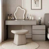 Coiffeuse rétractable style crème avec miroir LED Cloud, petite table de maquillage moderne et minimaliste pour chambre à coucher