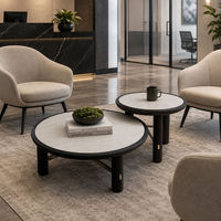Ensemble de tables basses rondes modernes et simples pour salon de villa, meubles de table basse en bois avec plateau en ardoise pour hall d'hôtel