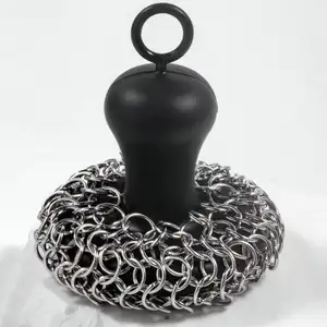 New Design 316 Stainless Steel Chain Mail Silicone Insert Cast Iron Cleaner Chain Mail Scrubber