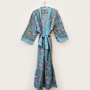 Kimono acolchado 100% algodón para mujer, largo, estampado a mano, suave, informal, para verano y primavera. - Product Image 1