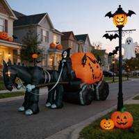 DST Halloween Décoration Gonflable Cheval de la Mort, Calèche Citrouille et Calèche Fantôme, Éclairée par LED, 6-8 pieds, avec Pompe à Air Électrique, Thème Surnaturel