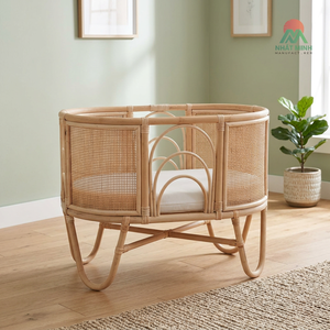 Cuna de Ratán Nhat Minh, Diseño Ovalado, Estilo Escandinavo, para Bebés de 0 a 3 Años - Product Image 3