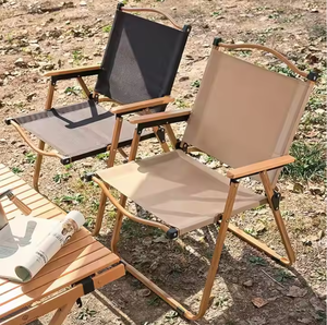 Chaises longues pliantes portables en bois avec assise en toile, idéales pour le camping et les pique-niques - Product Image 3