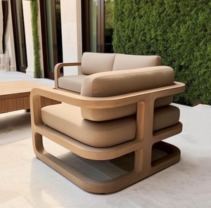 Conjunto de Sofá de Jardín con Estructura de Madera de Teca Resistente, Cojines Gruesos, Muebles Modernos para Exteriores, Impermeables, para Villa o Parque - Product Image 4