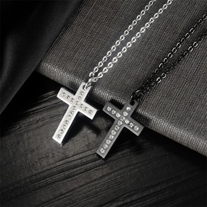 Collier pendentif croix religieuse en zircon cubique plaqué noir, design délicat chrétien, nouveau modèle 2021 - Product Image 1