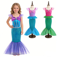 Robe de costume de sirène pour enfants, manches à volants, imprimé écailles, queue de sirène, tenue de princesse pour filles, tenue de cosplay pour fête d'anniversaire et d'halloween
