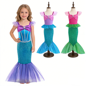 Disfraz de sirena con mangas con volantes para niños, vestido con estampado de escamas, cola de sirena, traje de princesa para niñas, disfraz de cosplay para cumpleaños, fiesta de Halloween - Product Image 2