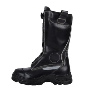 Botas de Bombero de Cuero Largas DFF0115 con Logotipo Personalizado y Ribete Reflectante Gris de Alta Visibilidad - Product Image 1