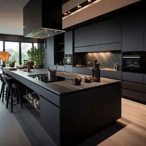 Factory Direct High-End Fully Customized Black Kitchen Cabinets | RTA Modular Island Kitchen with European-Style Finishes - Product Image 2